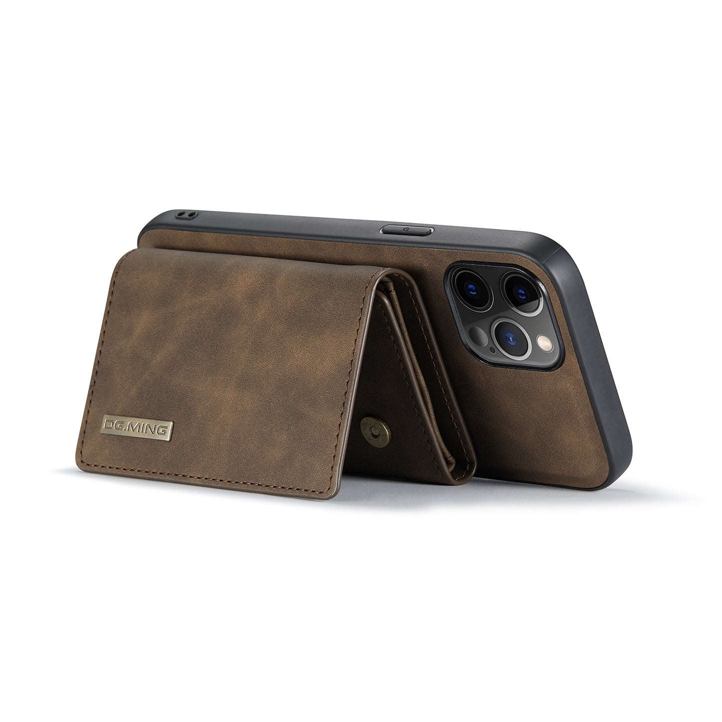 DG.MING M1 Series Wireless Charging Leather Coated TPU + PC Magnet Absorption Wallet Hybrid Cover Shell with Kickstand for iPhone 13 Pro 6.1 inch