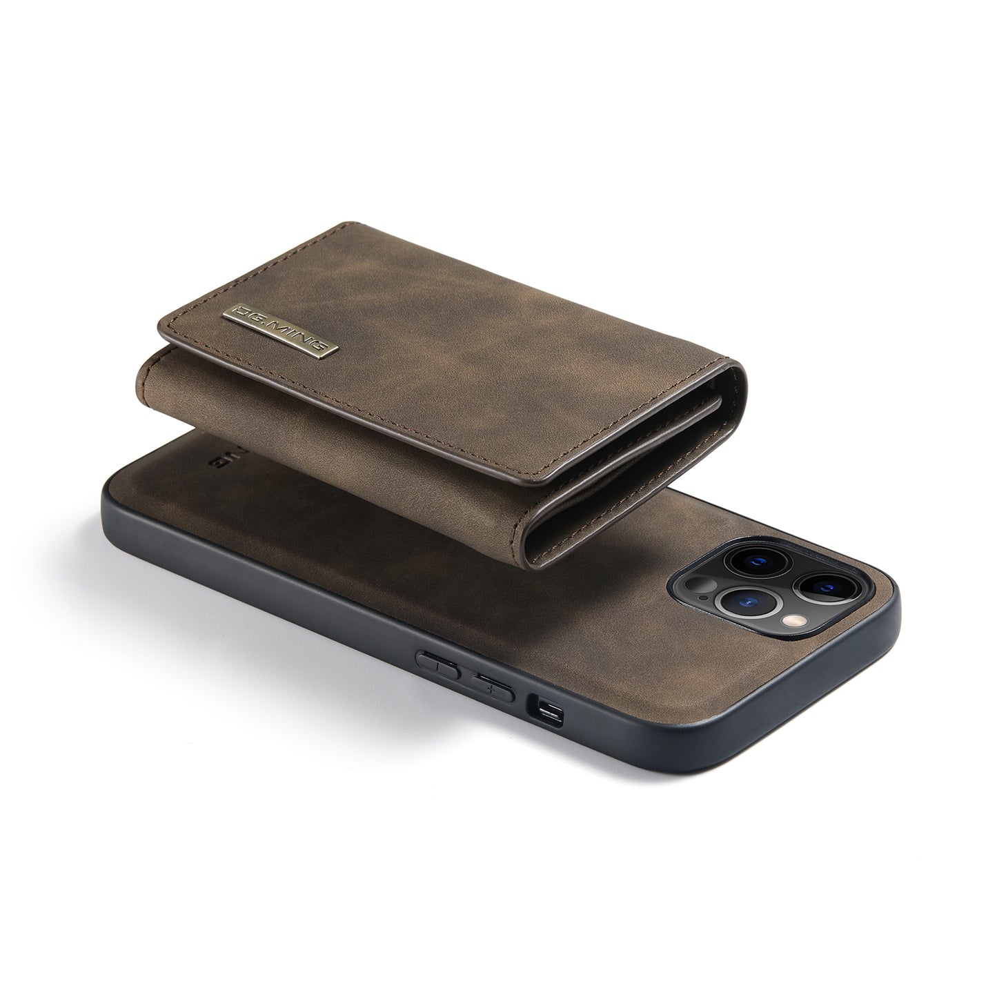 DG.MING M1 Series Wireless Charging Leather Coated TPU + PC Magnet Absorption Wallet Hybrid Cover Shell with Kickstand for iPhone 13 Pro 6.1 inch
