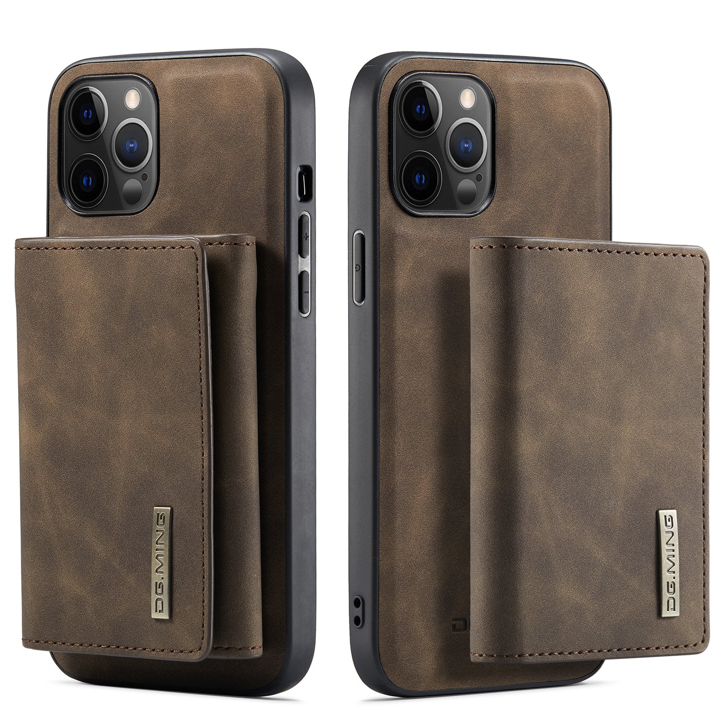 DG.MING M1 Series Wireless Charging Leather Coated TPU + PC Magnet Absorption Wallet Hybrid Cover Shell with Kickstand for iPhone 13 Pro 6.1 inch