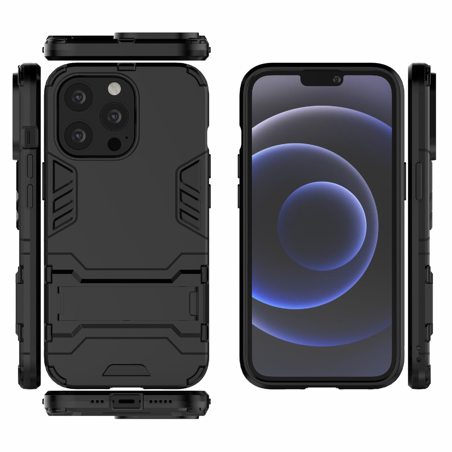 Shockproof 2 in 1 Hybrid Hard PC Flexible TPU Protective Case with Kickstand for iPhone 13 Pro 6.1 inch