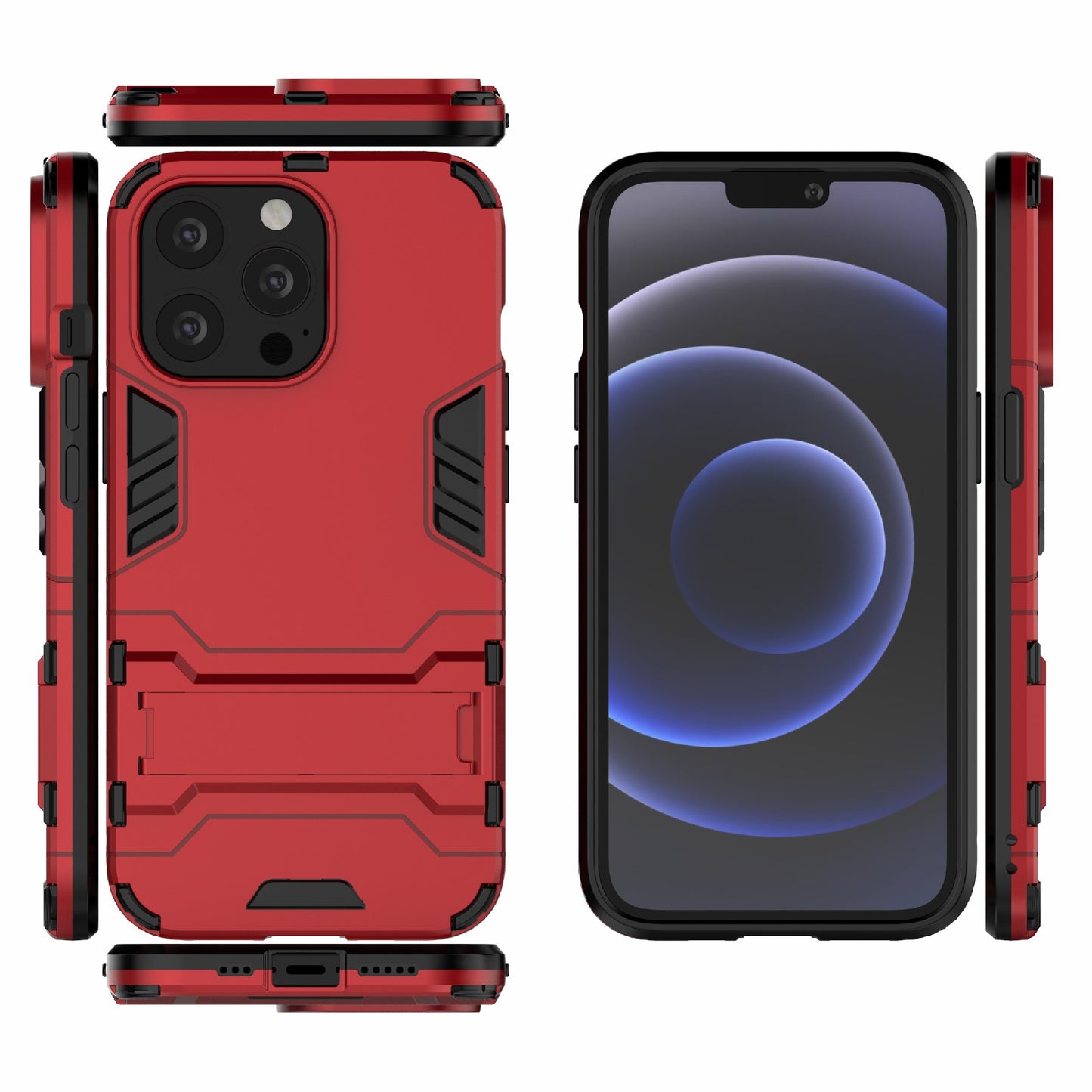Shockproof 2 in 1 Hybrid Hard PC Flexible TPU Protective Case with Kickstand for iPhone 13 Pro 6.1 inch