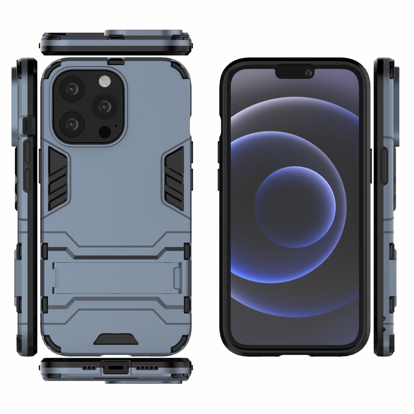 Shockproof 2 in 1 Hybrid Hard PC Flexible TPU Protective Case with Kickstand for iPhone 13 Pro 6.1 inch