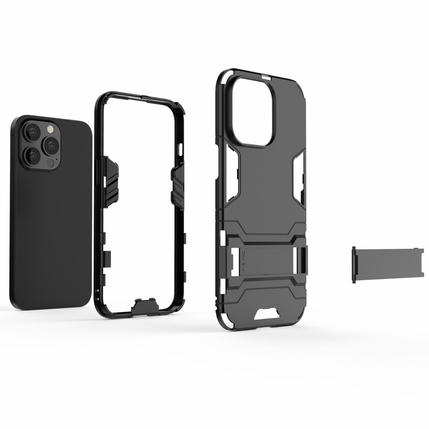 Shockproof 2 in 1 Hybrid Hard PC Flexible TPU Protective Case with Kickstand for iPhone 13 Pro 6.1 inch