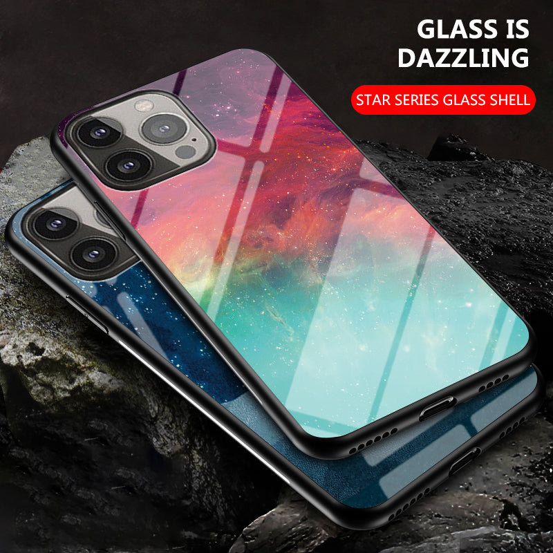 Starry Sky Series Tempered Glass Ultra Slim Stylish Phone Case Cover for iPhone 13 Pro Max 6.7 inch