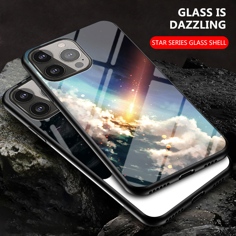 Cool Starry Sky Design Scratch-Resistant Tempered Glass Back Cover Case for iPhone 13 Pro 6.1 inch