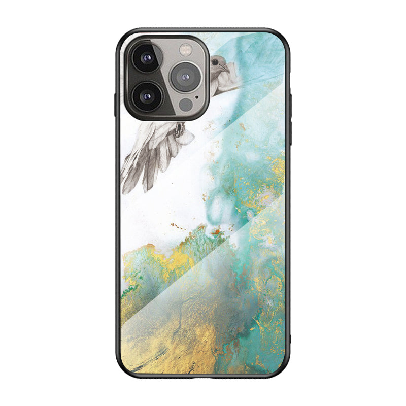 Marble Pattern Design Tempered Glass Anti-Scratch Soft TPU Bumper Frame Support Cover Case for iPhone 13 Pro 6.1 inch