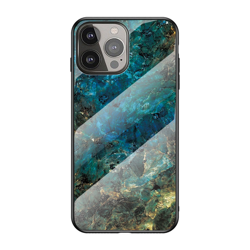 Marble Pattern Design Tempered Glass Anti-Scratch Soft TPU Bumper Frame Support Cover Case for iPhone 13 Pro 6.1 inch