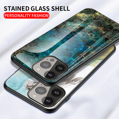 Marble Pattern Design Tempered Glass Anti-Scratch Soft TPU Bumper Frame Support Cover Case for iPhone 13 Pro 6.1 inch