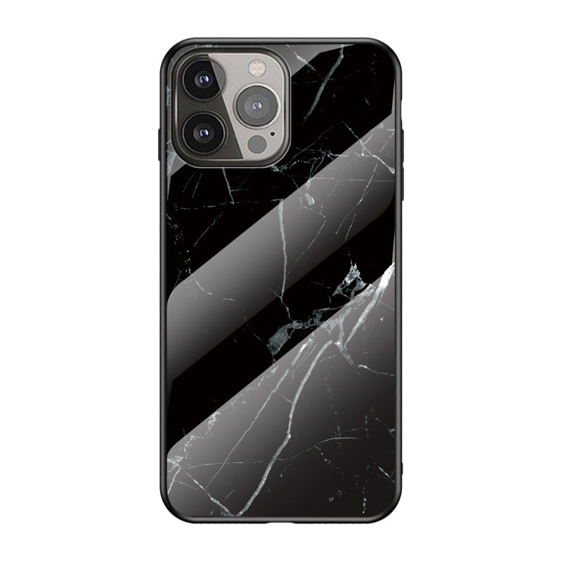 Marble Pattern Design Tempered Glass Anti-Scratch Soft TPU Bumper Frame Support Cover Case for iPhone 13 Pro 6.1 inch