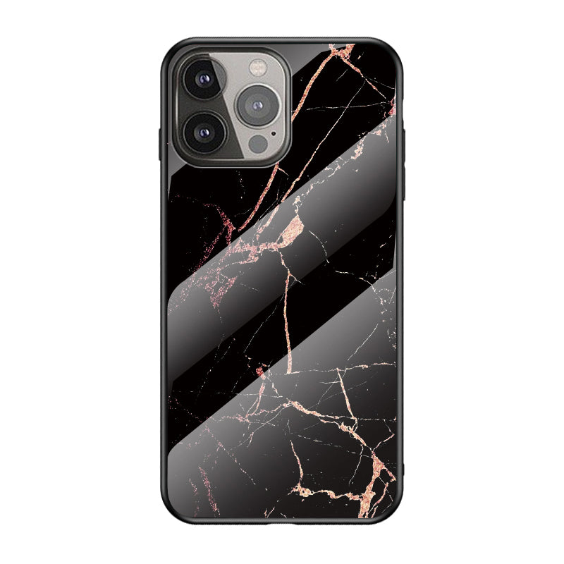 Marble Pattern Design Tempered Glass Anti-Scratch Soft TPU Bumper Frame Support Cover Case for iPhone 13 Pro 6.1 inch