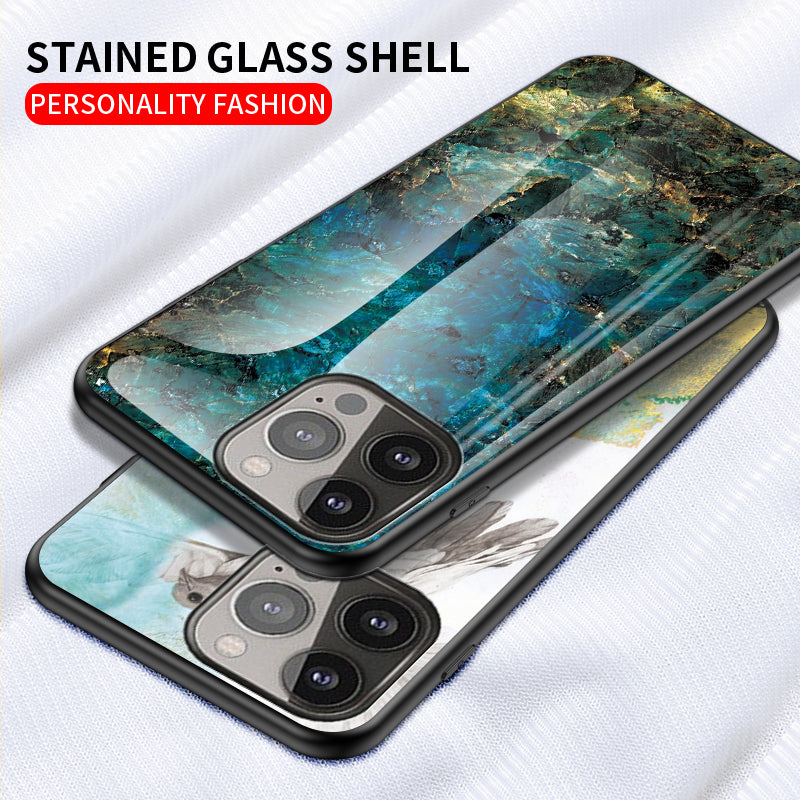 Stylish Marble Design Premium Tempered Glass Hybrid Shockproof Protection Impact Cover for iPhone 13 Pro Max 6.7 inch