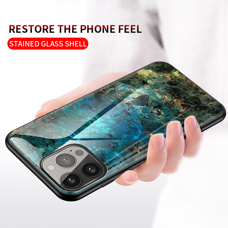 Stylish Marble Design Premium Tempered Glass Hybrid Shockproof Protection Impact Cover for iPhone 13 Pro Max 6.7 inch