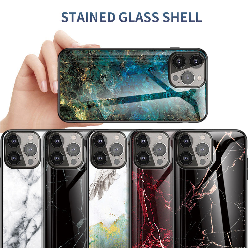 Stylish Marble Design Premium Tempered Glass Hybrid Shockproof Protection Impact Cover for iPhone 13 Pro Max 6.7 inch