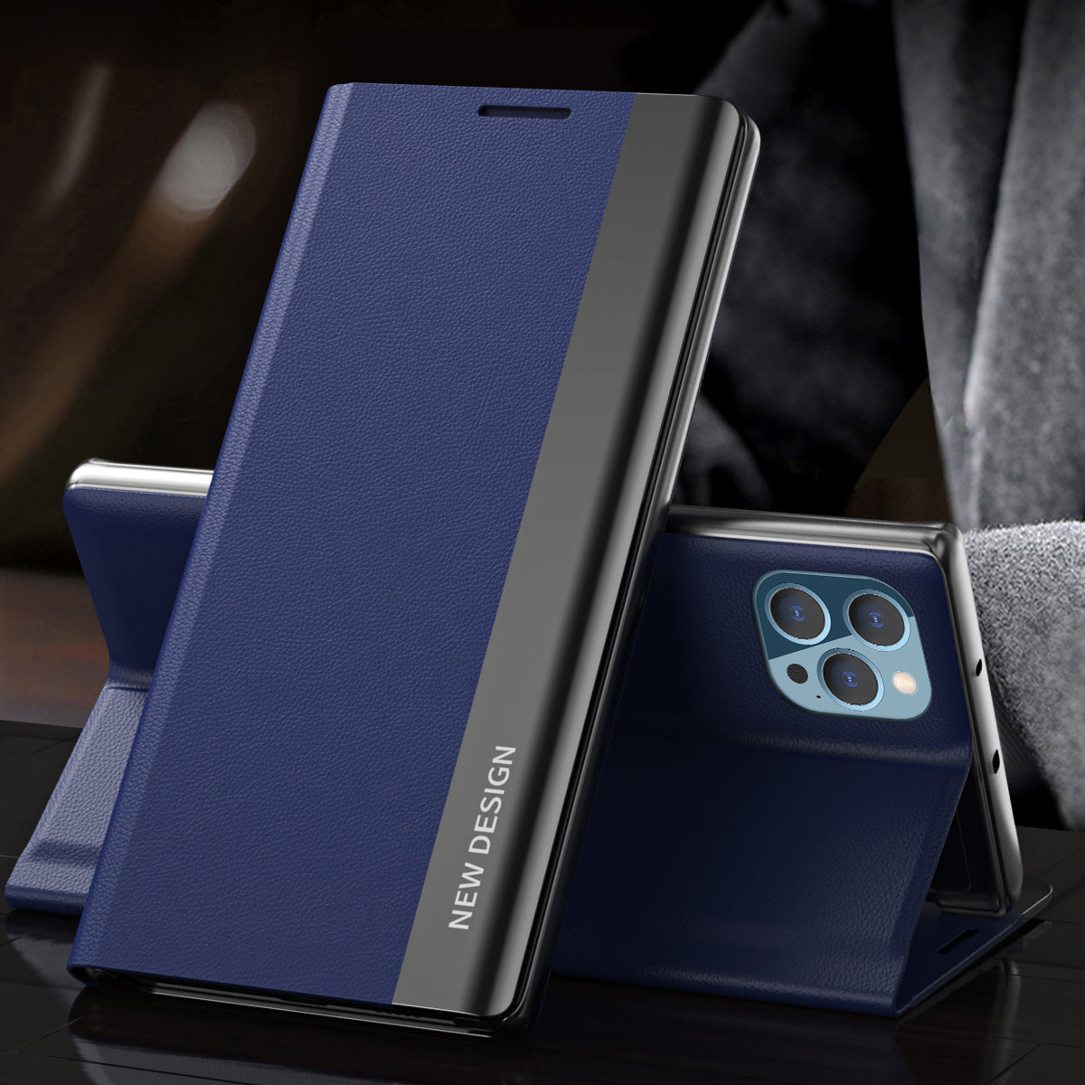 Full Coverage Strong Magnet Leather with PC Inner Folio Flip Plated Stand Case for iPhone 13 Pro Max 6.7 inch