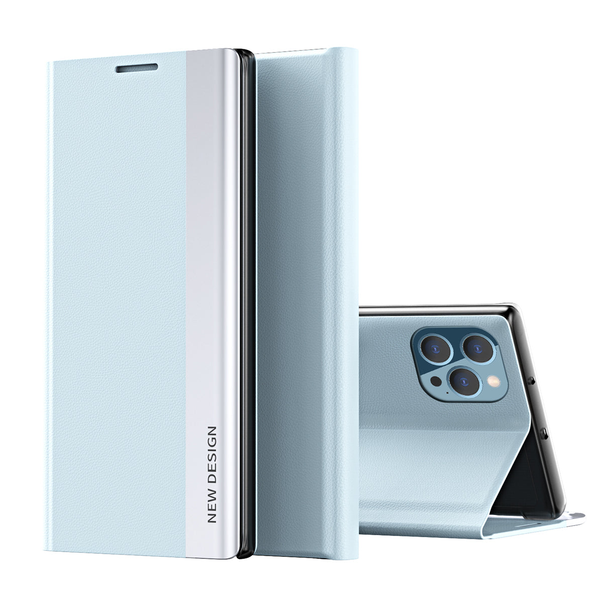 Full Coverage Strong Magnet Leather with PC Inner Folio Flip Plated Stand Case for iPhone 13 Pro Max 6.7 inch