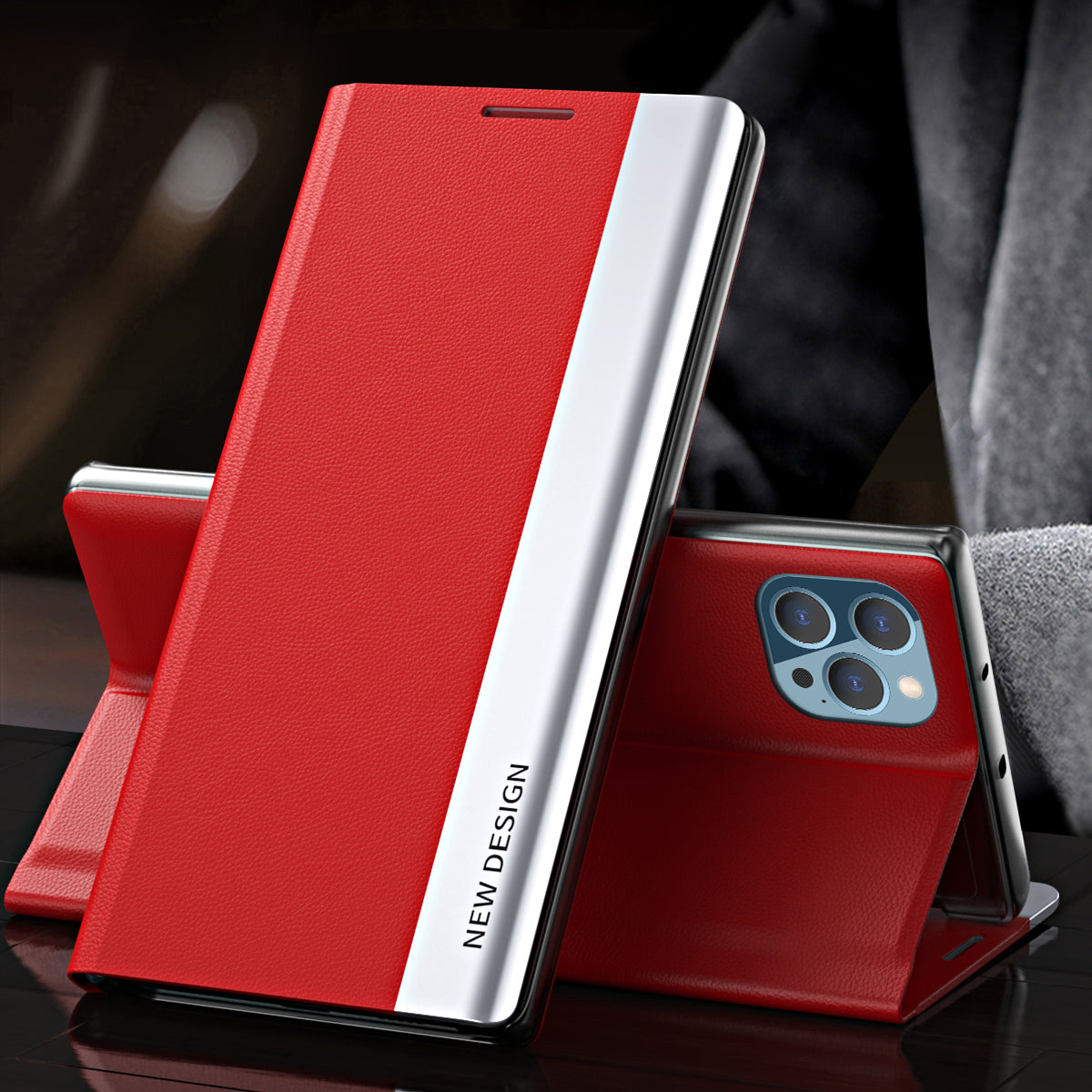 Full Coverage Strong Magnet Leather with PC Inner Folio Flip Plated Stand Case for iPhone 13 Pro Max 6.7 inch