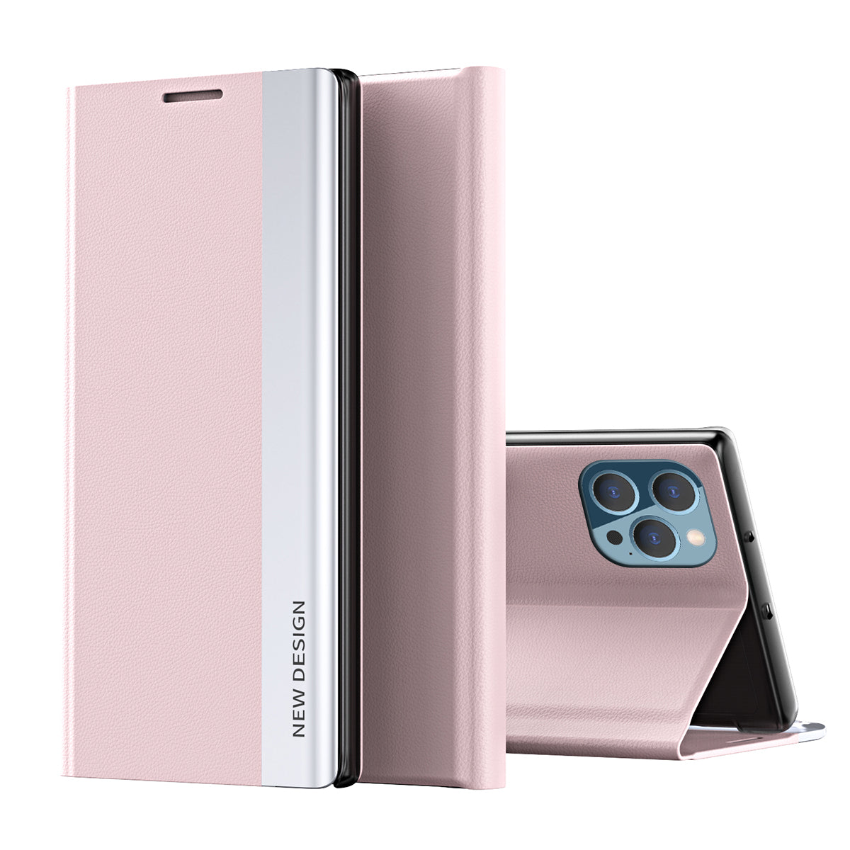 Full Coverage Strong Magnet Leather with PC Inner Folio Flip Plated Stand Case for iPhone 13 Pro Max 6.7 inch