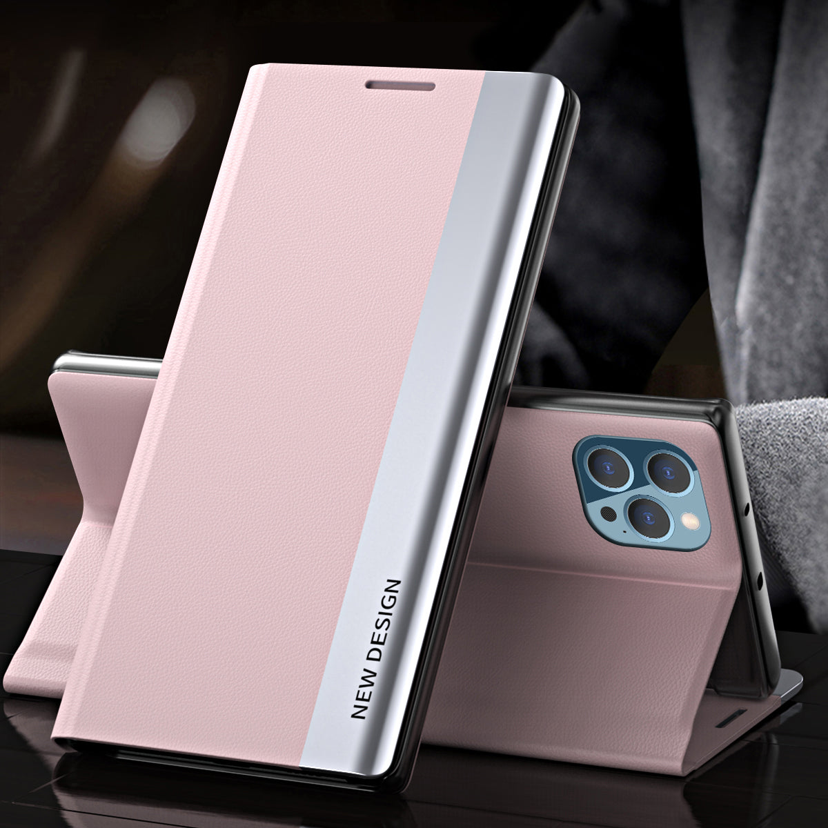 Full Coverage Strong Magnet Leather with PC Inner Folio Flip Plated Stand Case for iPhone 13 Pro Max 6.7 inch