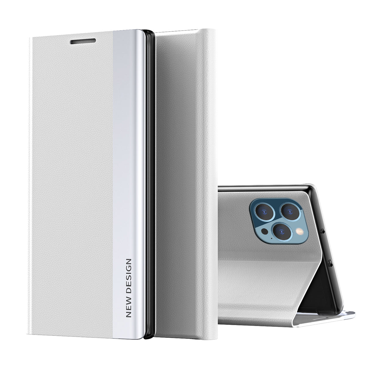 Full Coverage Strong Magnet Leather with PC Inner Folio Flip Plated Stand Case for iPhone 13 Pro Max 6.7 inch