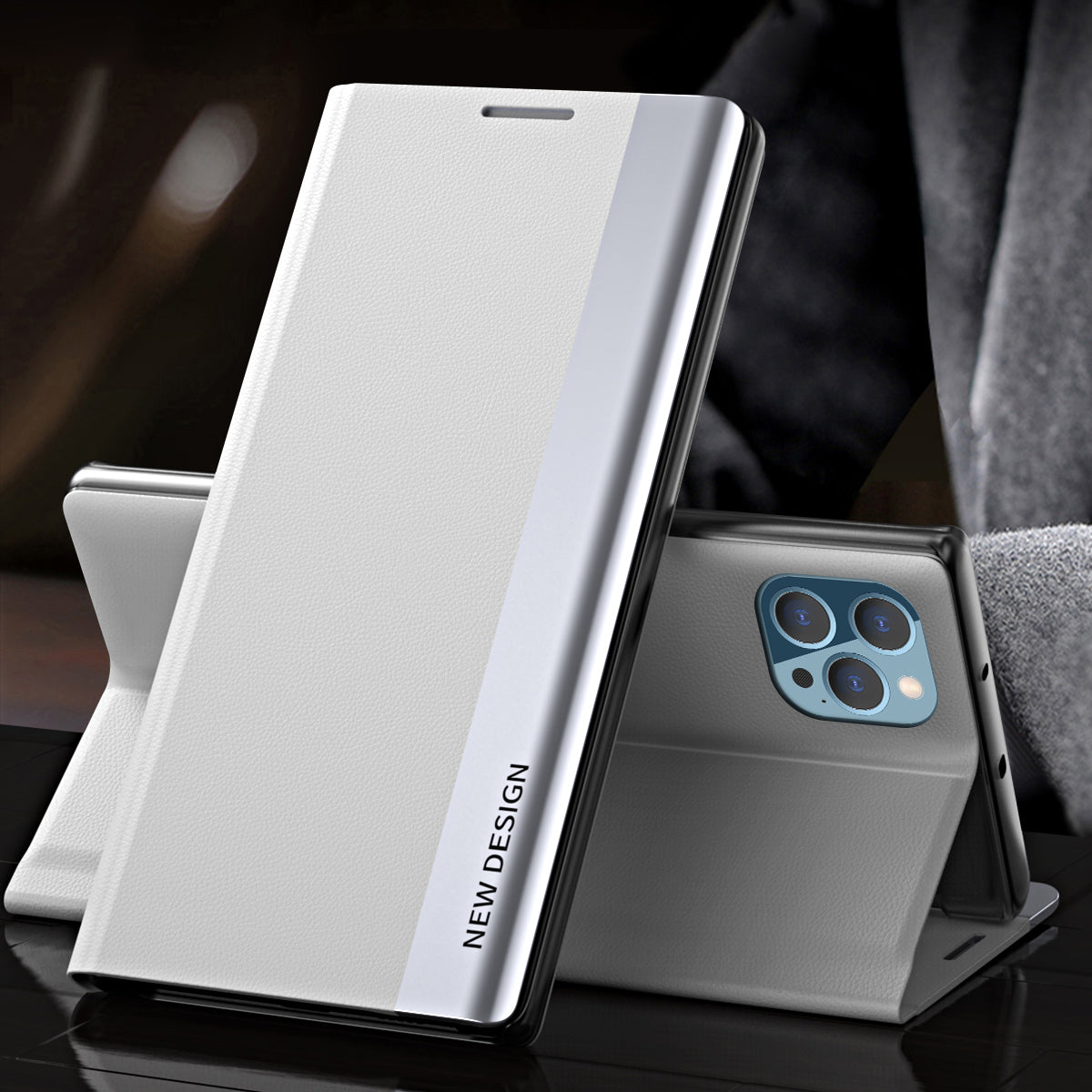 Full Coverage Strong Magnet Leather with PC Inner Folio Flip Plated Stand Case for iPhone 13 Pro Max 6.7 inch