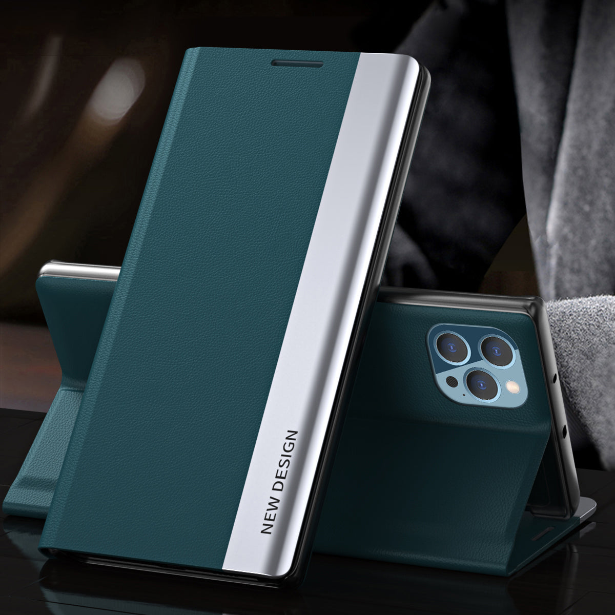 Full Coverage Strong Magnet Leather with PC Inner Folio Flip Plated Stand Case for iPhone 13 Pro Max 6.7 inch