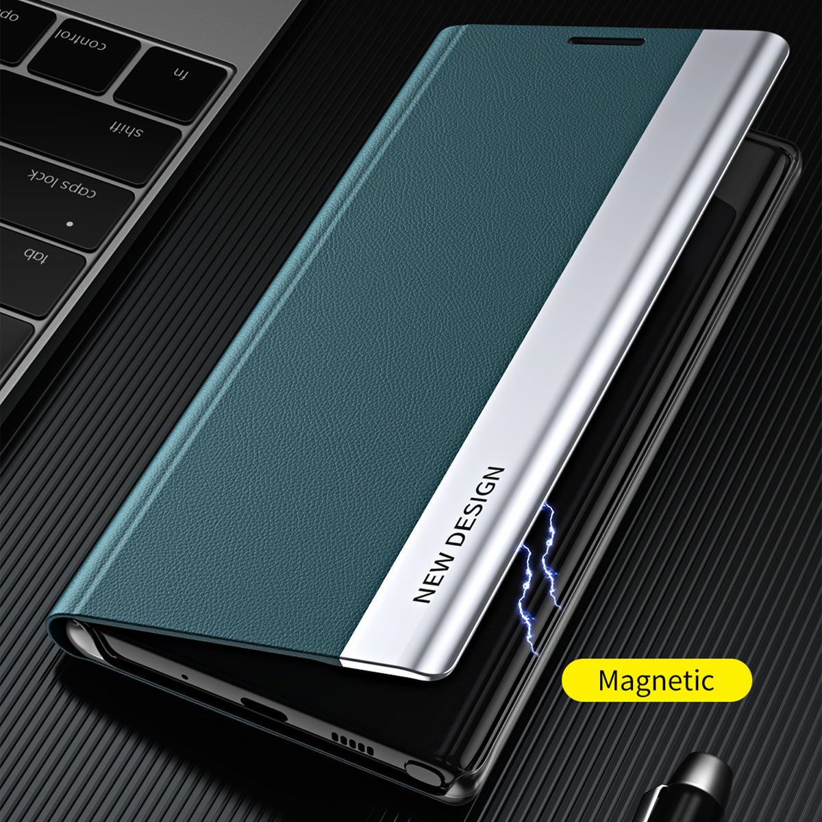 Full Coverage Strong Magnet Leather with PC Inner Folio Flip Plated Stand Case for iPhone 13 Pro Max 6.7 inch