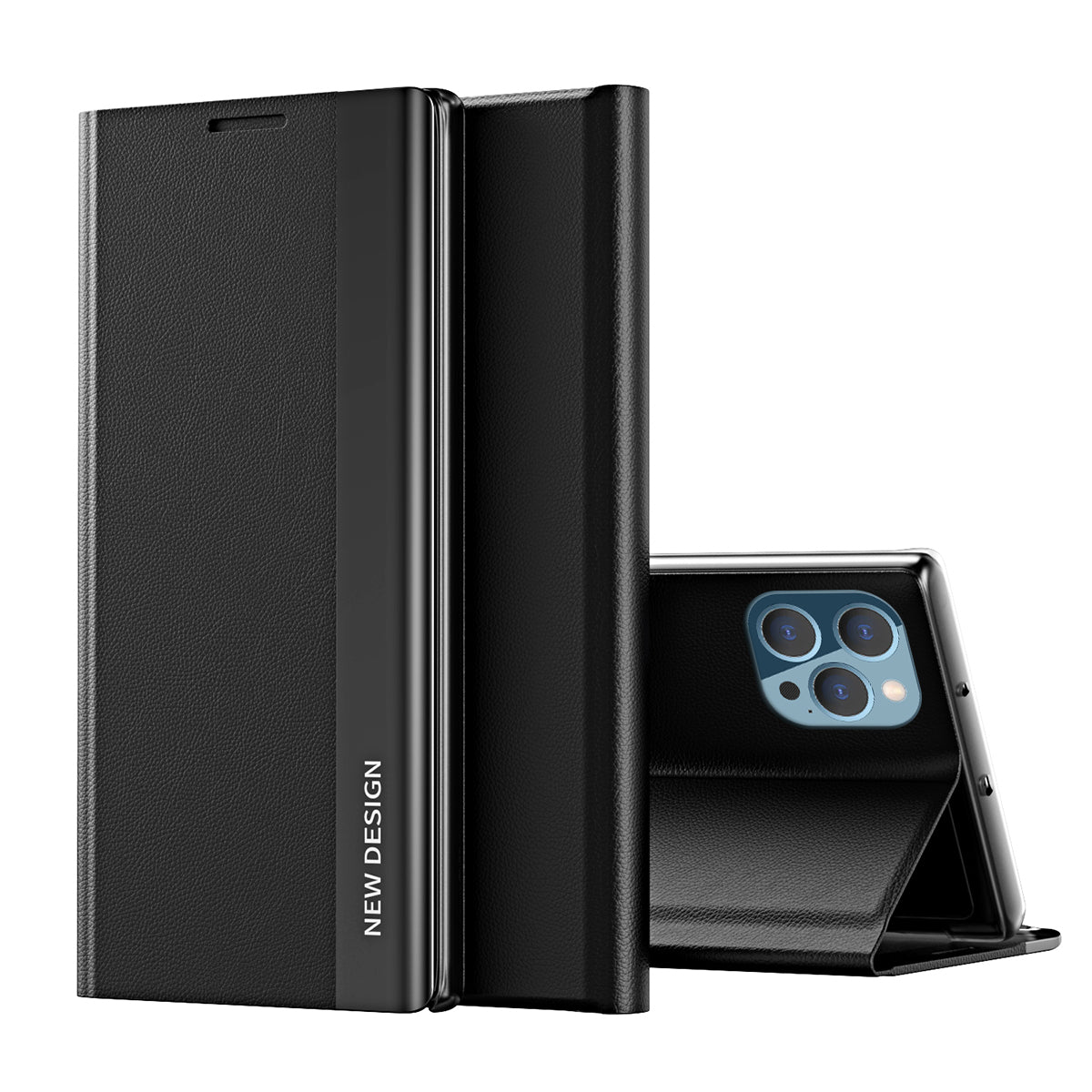 Full Coverage Strong Magnet Leather with PC Inner Folio Flip Plated Stand Case for iPhone 13 Pro Max 6.7 inch
