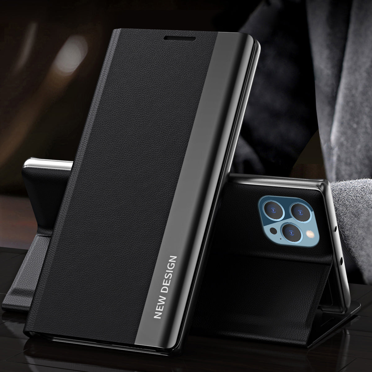 Full Coverage Strong Magnet Leather with PC Inner Folio Flip Plated Stand Case for iPhone 13 Pro Max 6.7 inch