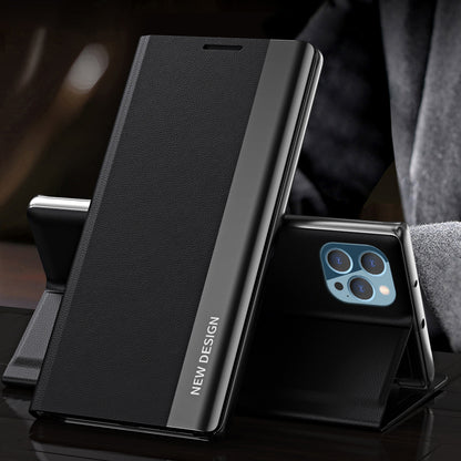 Full Coverage Strong Magnet Leather with PC Inner Folio Flip Plated Stand Case for iPhone 13 Pro Max 6.7 inch