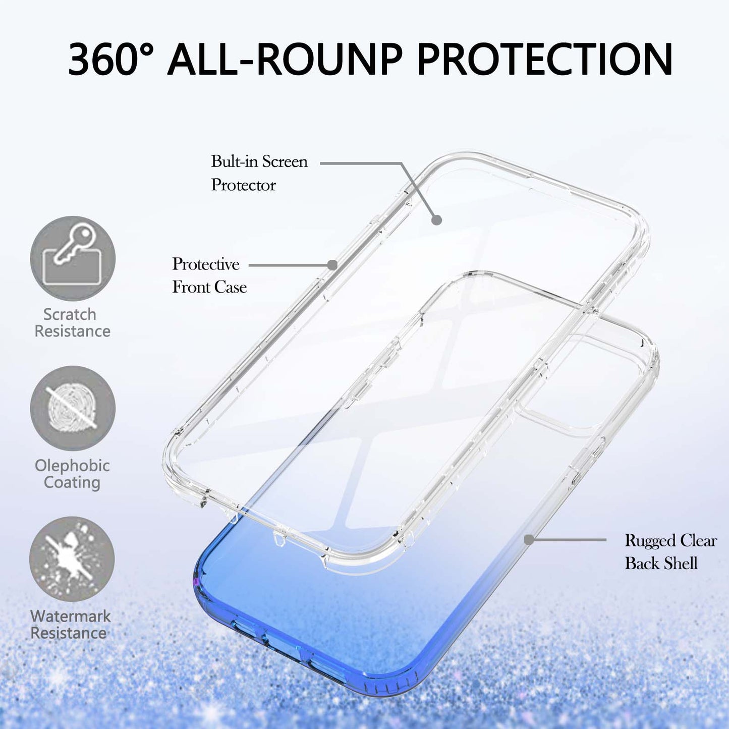 TPU + PC Combo Transparent LA1 Series Gradient 3-in-1 Hybrid Case with Built-in PET Screen Protector for iPhone 13 Pro 6.1 inch