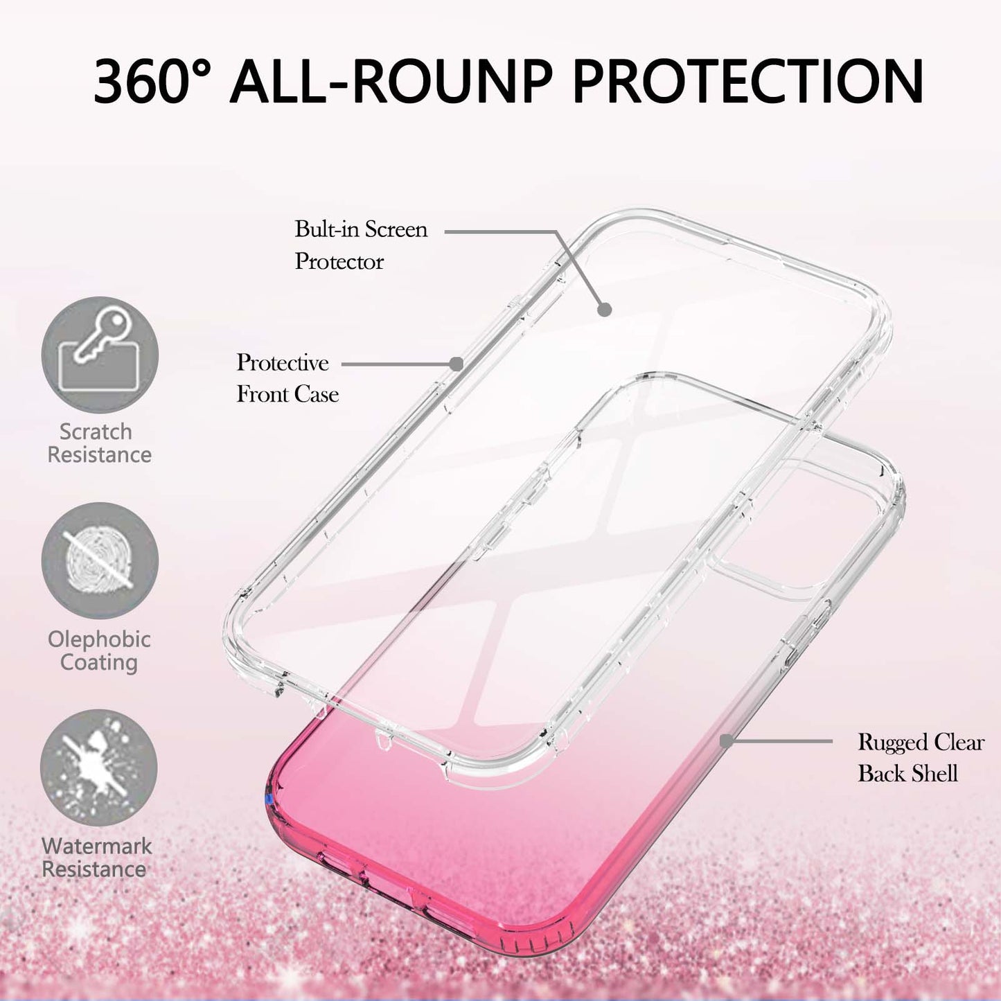 TPU + PC Combo Transparent LA1 Series Gradient 3-in-1 Hybrid Case with Built-in PET Screen Protector for iPhone 13 Pro 6.1 inch