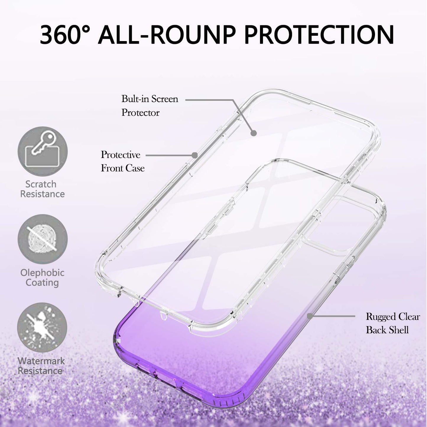 TPU + PC Combo Transparent LA1 Series Gradient 3-in-1 Hybrid Case with Built-in PET Screen Protector for iPhone 13 Pro 6.1 inch