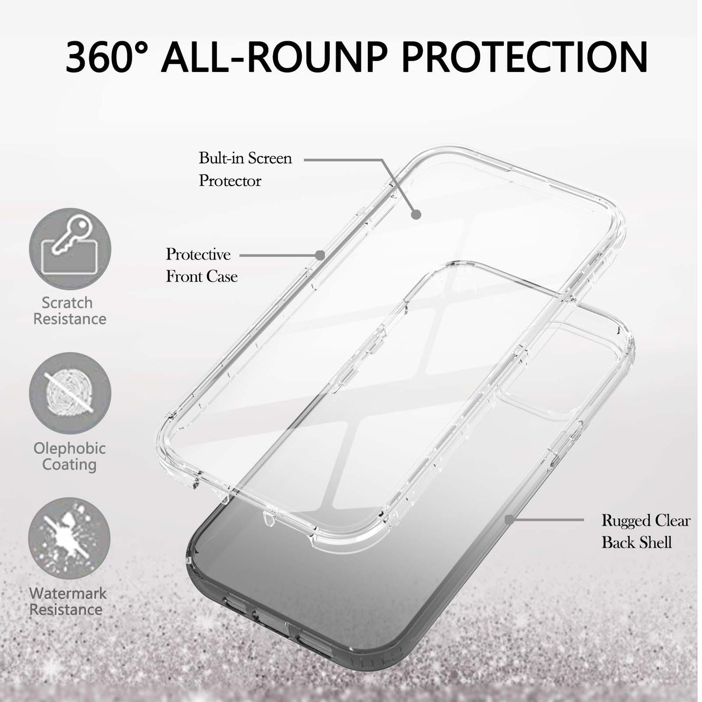 TPU + PC Combo Transparent LA1 Series Gradient 3-in-1 Hybrid Case with Built-in PET Screen Protector for iPhone 13 Pro 6.1 inch