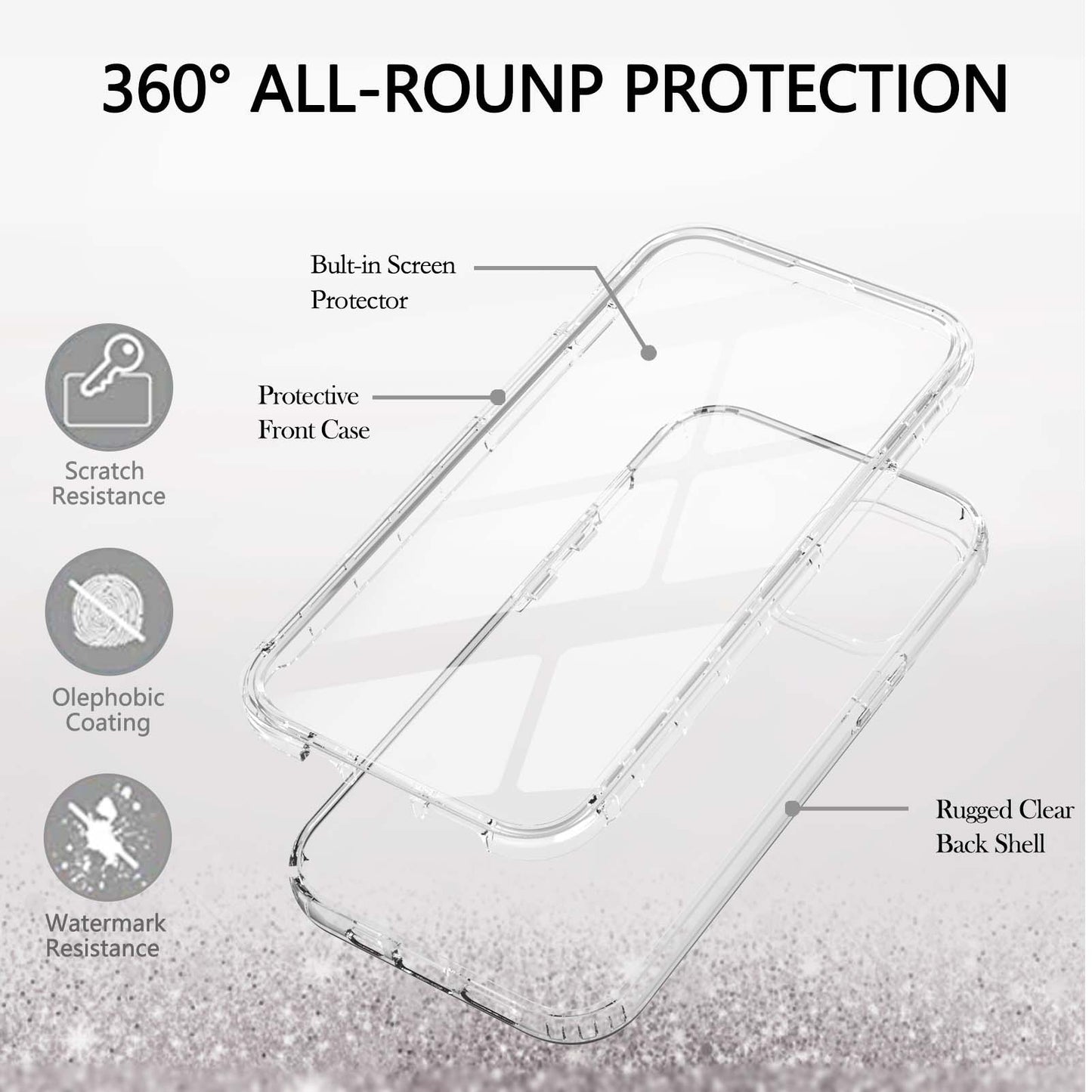 TPU + PC Combo Transparent LA1 Series Gradient 3-in-1 Hybrid Case with Built-in PET Screen Protector for iPhone 13 Pro 6.1 inch
