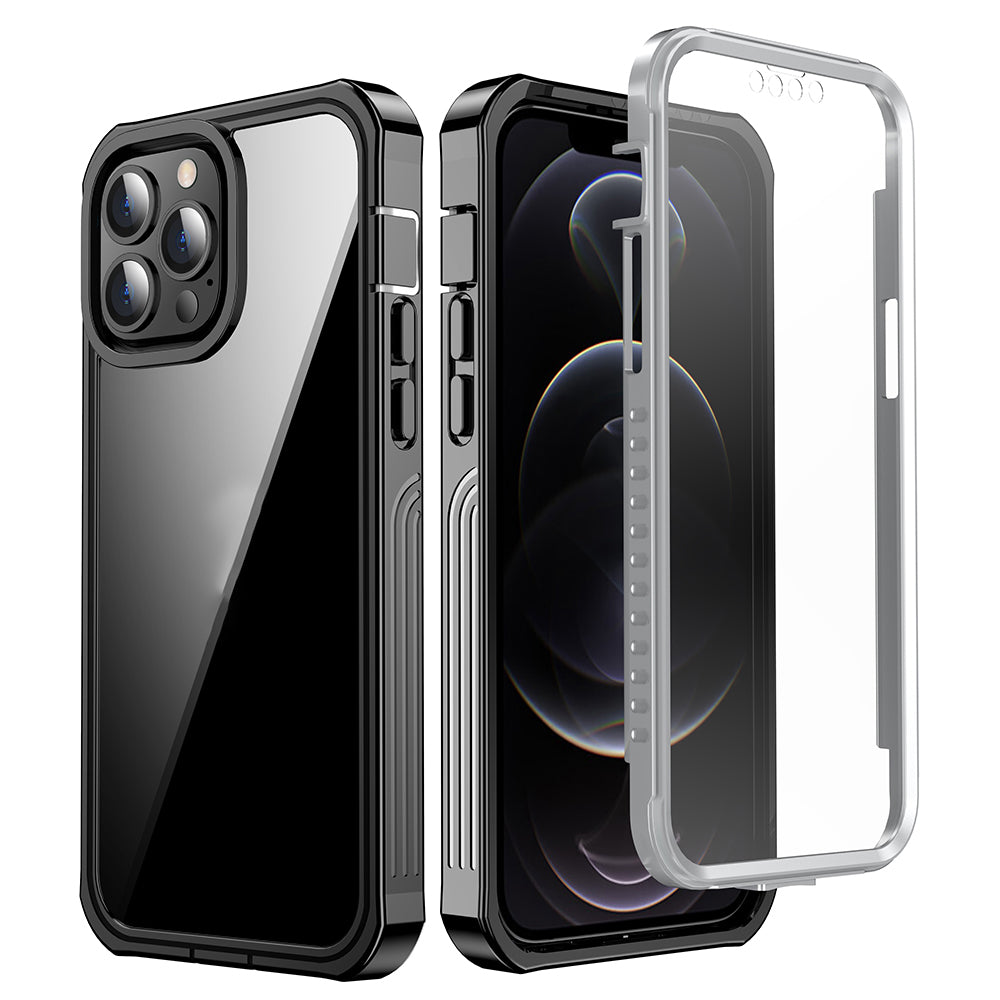 For iPhone 13 Pro Max 6.7 inch PET Screen Protector Shock Absorption Phone Case Full-Body Protection Hard PC Back Cover