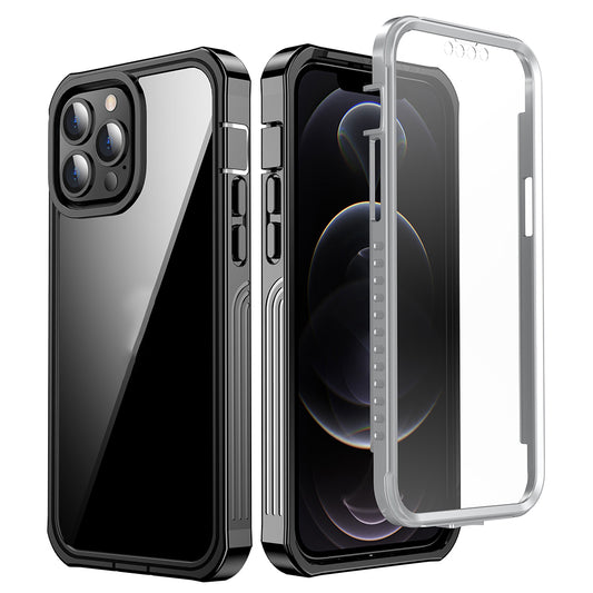 For iPhone 13 Pro Max 6.7 inch PET Screen Protector Shock Absorption Phone Case Full-Body Protection Hard PC Back Cover