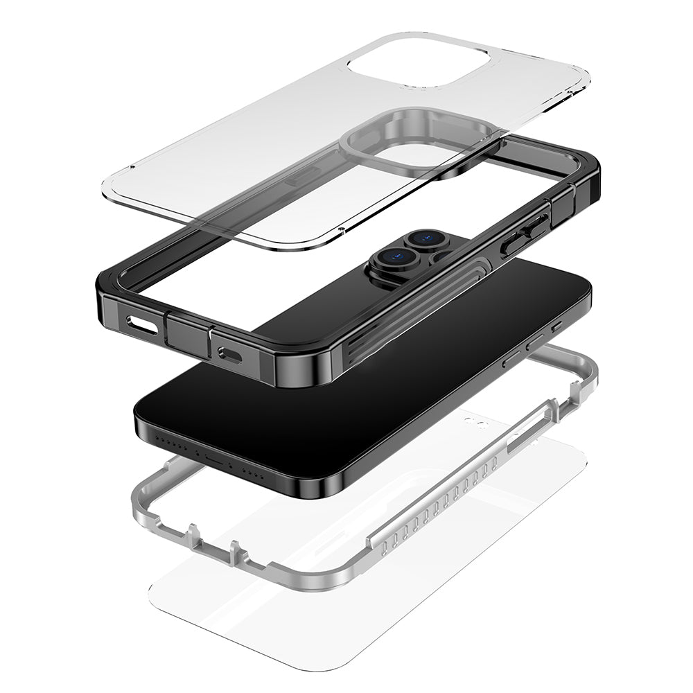 For iPhone 13 Pro Max 6.7 inch PET Screen Protector Shock Absorption Phone Case Full-Body Protection Hard PC Back Cover
