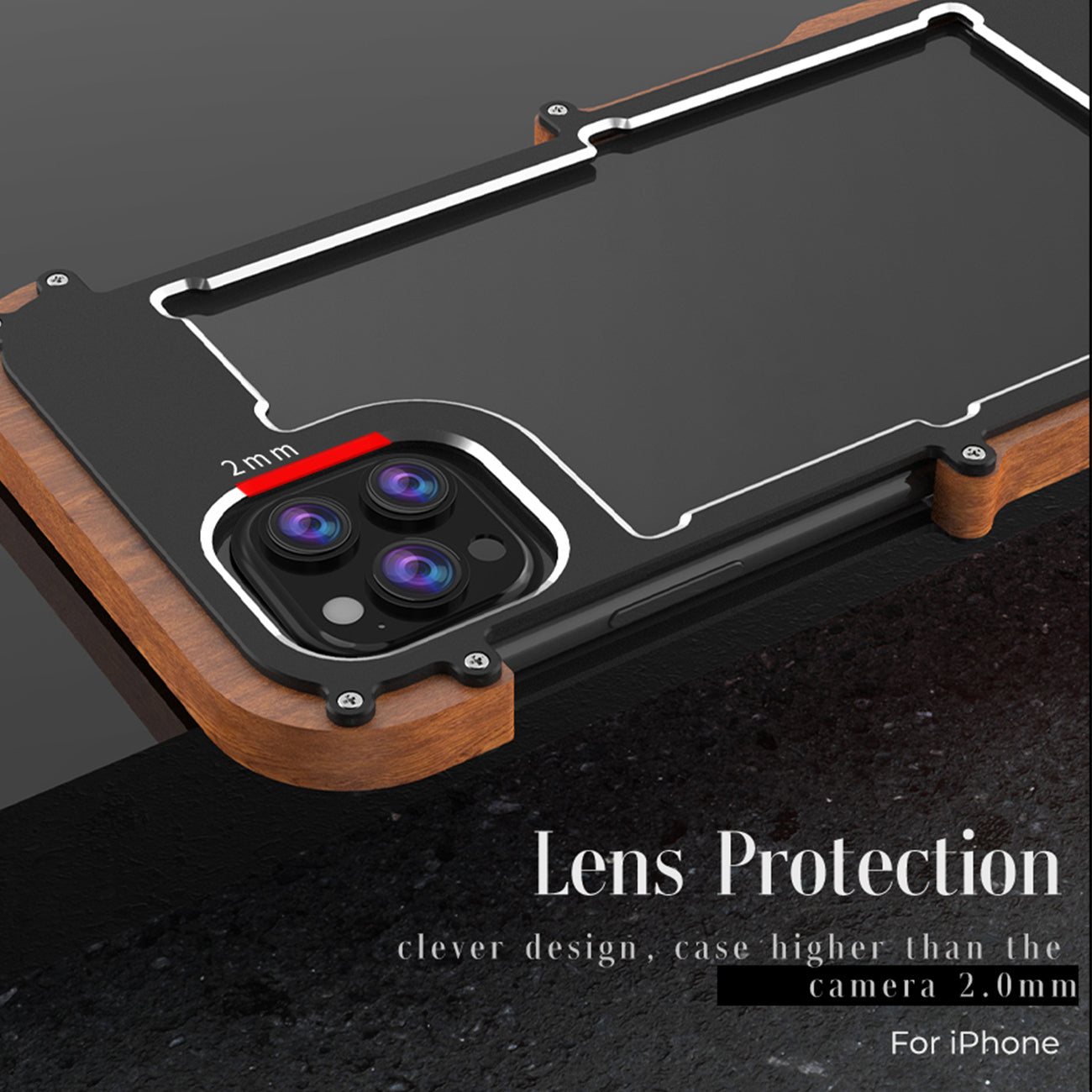 R-JUST Ultra Thin Aluminum Alloy Wood Metal Cover Protective Case Shockproof Bumper Frame for iPhone 13 Pro Max 6.7 inch