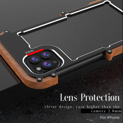R-JUST Ultra Thin Aluminum Alloy Wood Metal Cover Protective Case Shockproof Bumper Frame for iPhone 13 Pro Max 6.7 inch