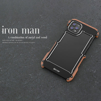 R-JUST Wood + Aluminium Alloy Frame Protector Bumper Shockproof Cell Phone Case for Apple iPhone 13 Pro 6.1 inch