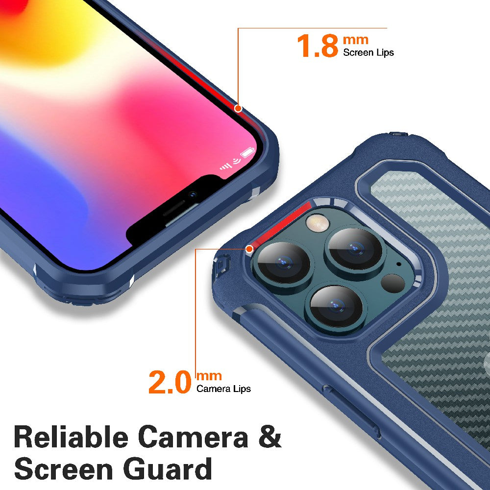 Shockproof 2-in-1 Hybrid Hard PC Flexible TPU Bumper Carbon Fiber Texture Protective Case for iPhone 13 Pro Max 6.7 inch