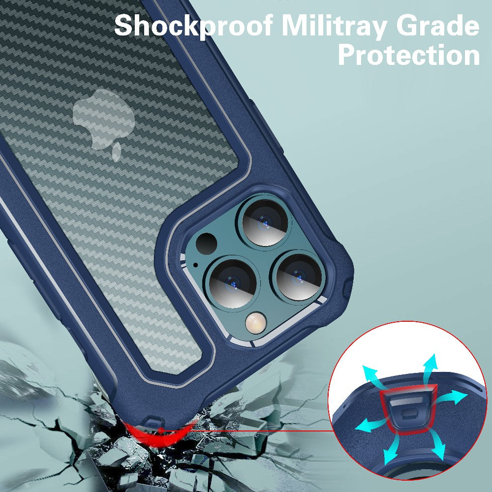 Shockproof 2-in-1 Hybrid Hard PC Flexible TPU Bumper Carbon Fiber Texture Protective Case for iPhone 13 Pro Max 6.7 inch