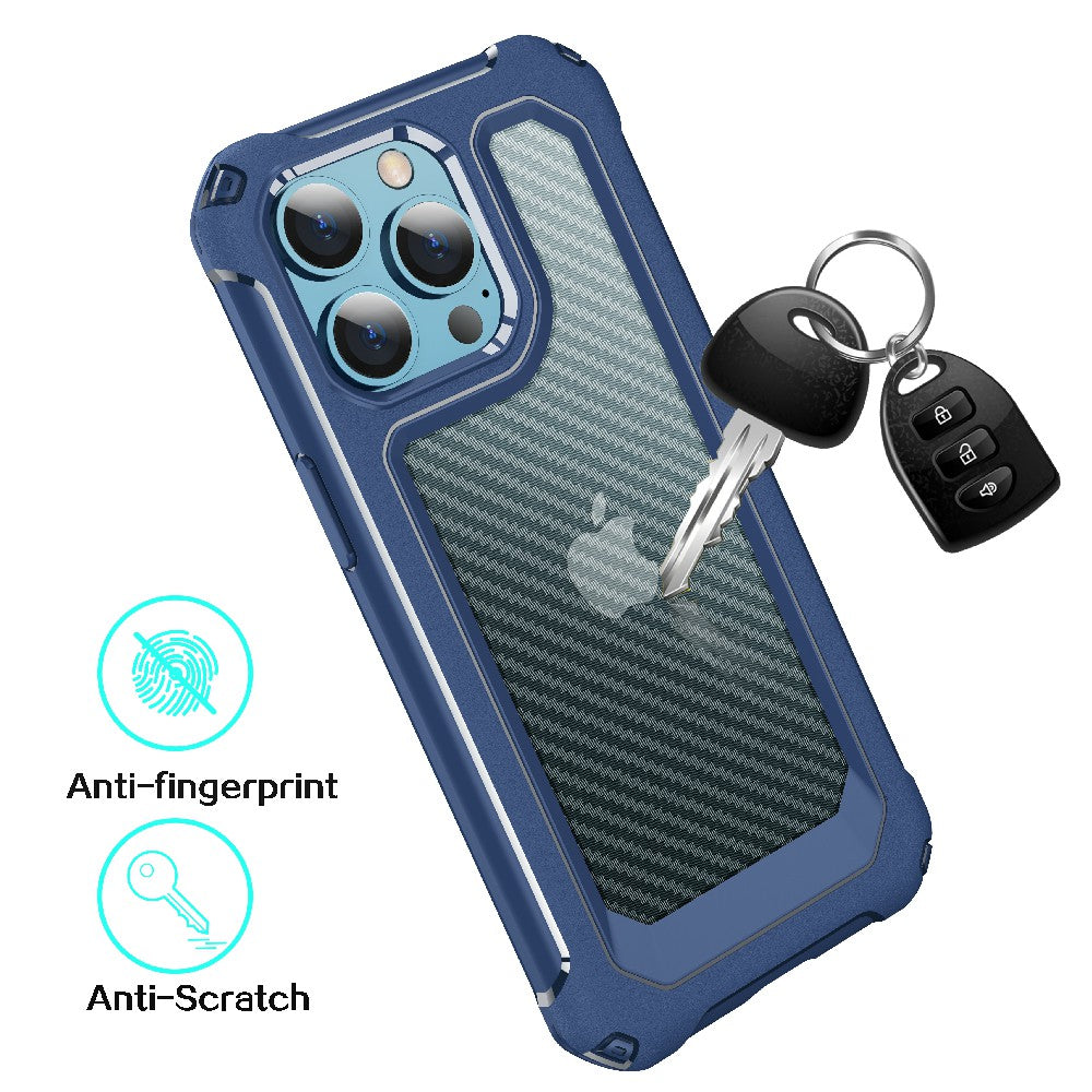 Shockproof 2-in-1 Hybrid Hard PC Flexible TPU Bumper Carbon Fiber Texture Protective Case for iPhone 13 Pro Max 6.7 inch