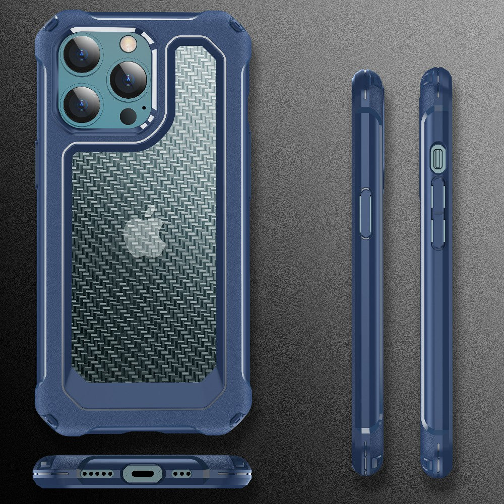 Shockproof 2-in-1 Hybrid Hard PC Flexible TPU Bumper Carbon Fiber Texture Protective Case for iPhone 13 Pro Max 6.7 inch