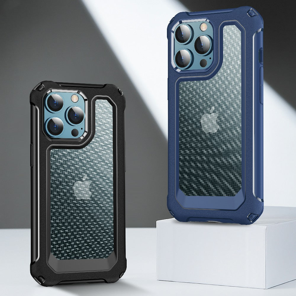 Shockproof 2-in-1 Hybrid Hard PC Flexible TPU Bumper Carbon Fiber Texture Protective Case for iPhone 13 Pro Max 6.7 inch