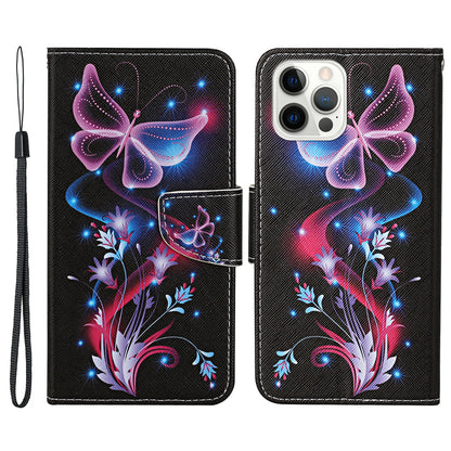 Pattern Printing Leather Phone Wallet Cover Stand Case with Strap for iPhone 13 Pro 6.1 inch