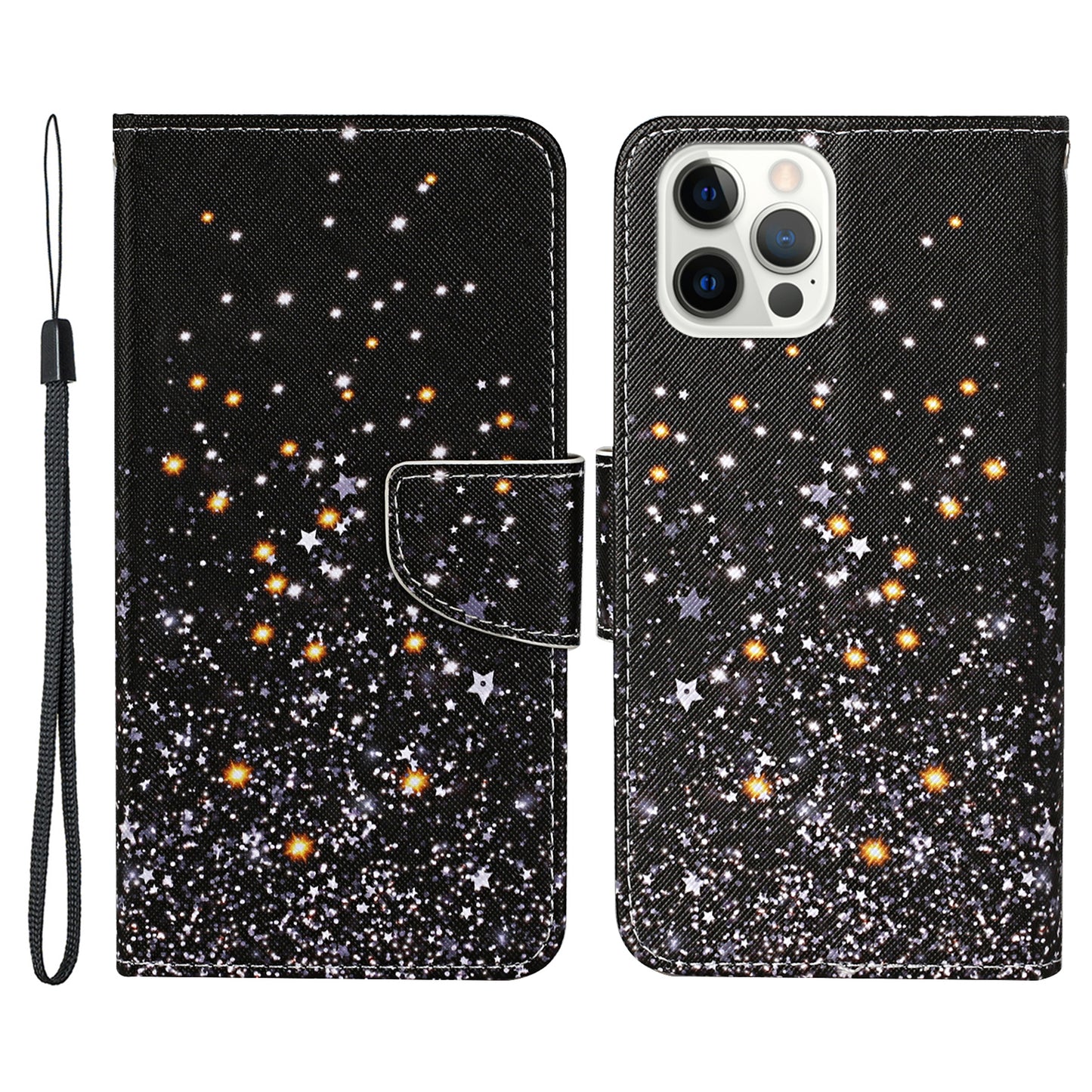 Pattern Printing Leather Phone Wallet Cover Stand Case with Strap for iPhone 13 Pro 6.1 inch