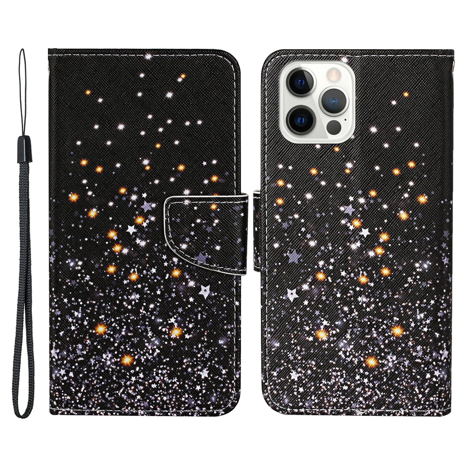 Pattern Printing Leather Phone Wallet Cover Stand Case with Strap for iPhone 13 Pro 6.1 inch