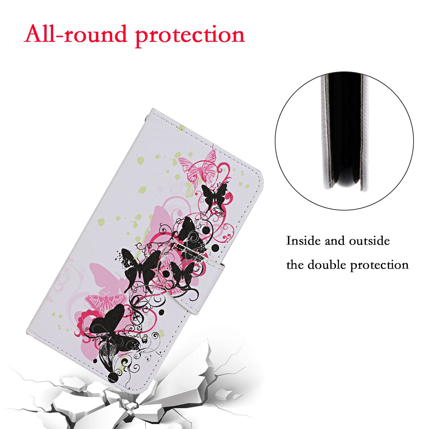 Pattern Printing Leather Phone Wallet Cover Stand Case with Strap for iPhone 13 Pro 6.1 inch