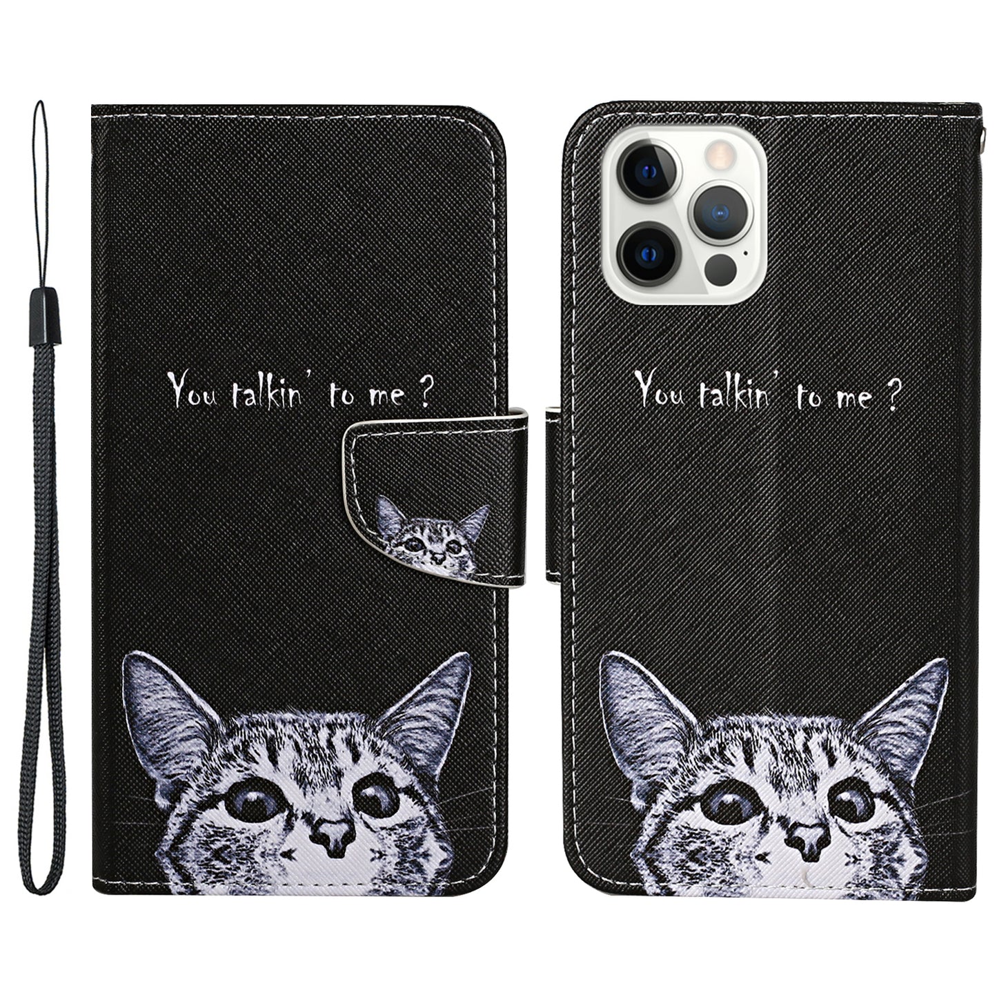 Pattern Printing Leather Phone Wallet Cover Stand Case with Strap for iPhone 13 Pro 6.1 inch